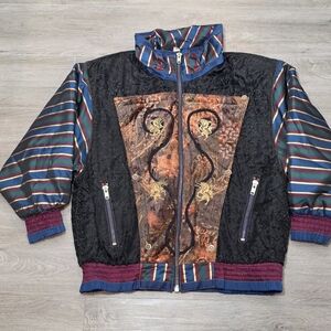 Vintage 80's-90's Otrllo Pelle Ski Jacket Womans Large Embroidered Retro Y2K